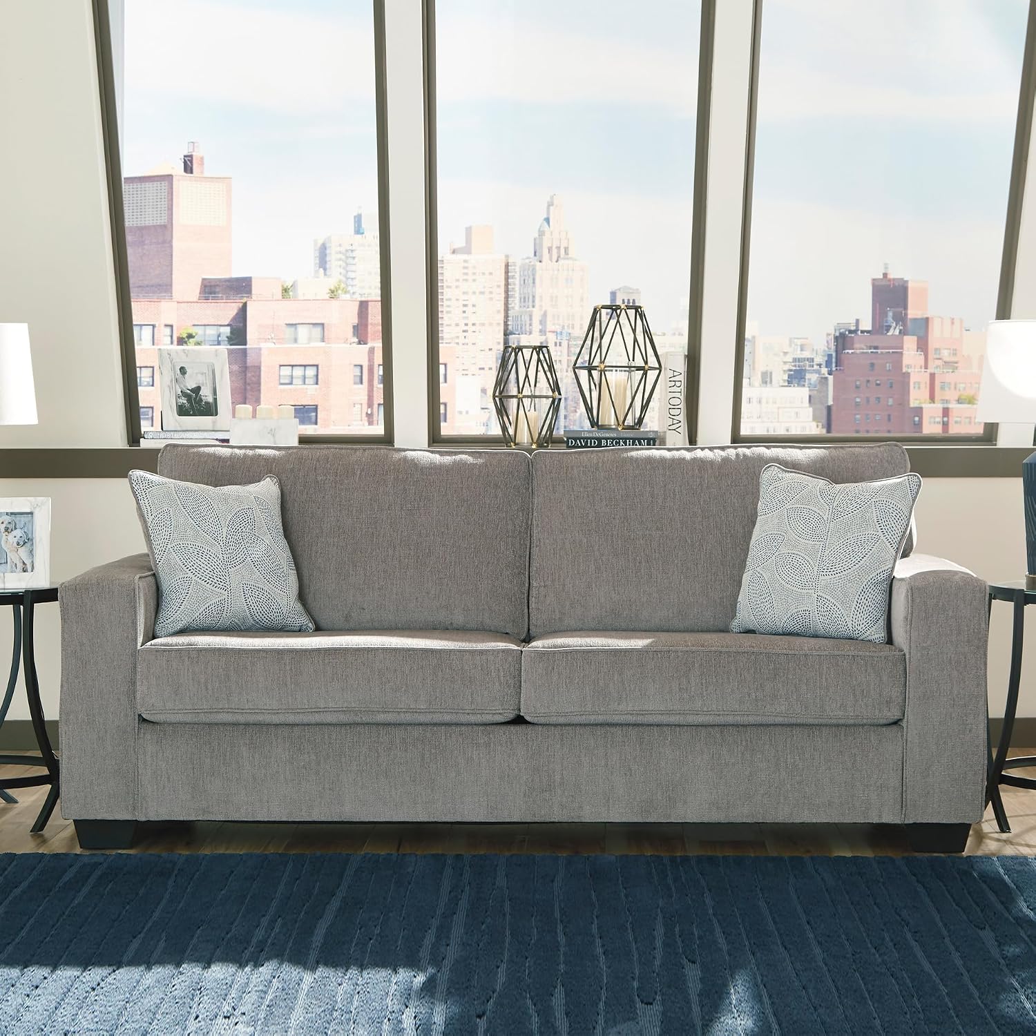 Signature Design by Ashley Altari Modern Sofa with 2 Accent Pillows, Light Gray