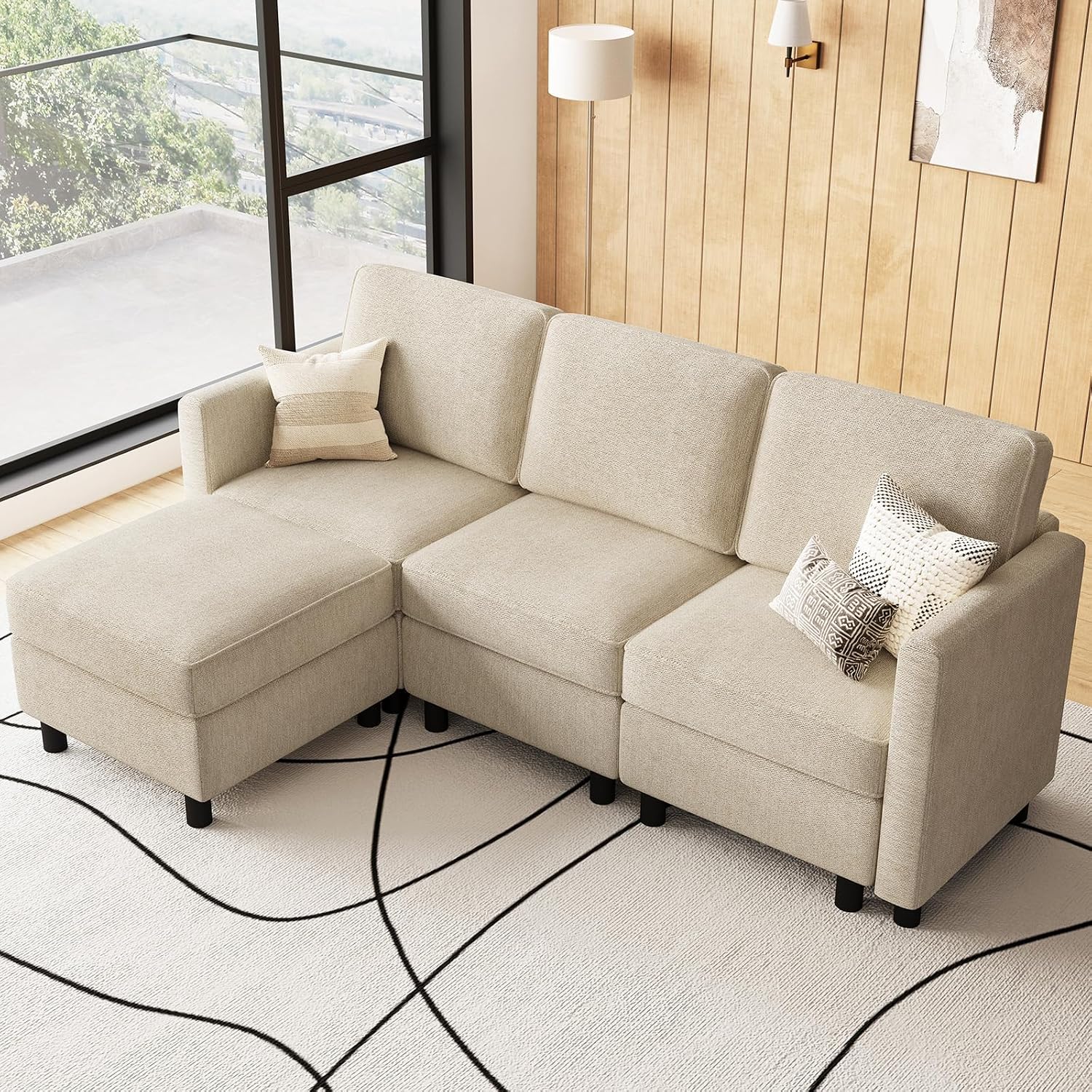 Belffin 84.3' 4 Seats L Shaped Couch Modular Sectional Sofa Washable Sectional Couches for Living Room Comfy Couches with Storage Seat Couch Sofas with Chaise,Beige