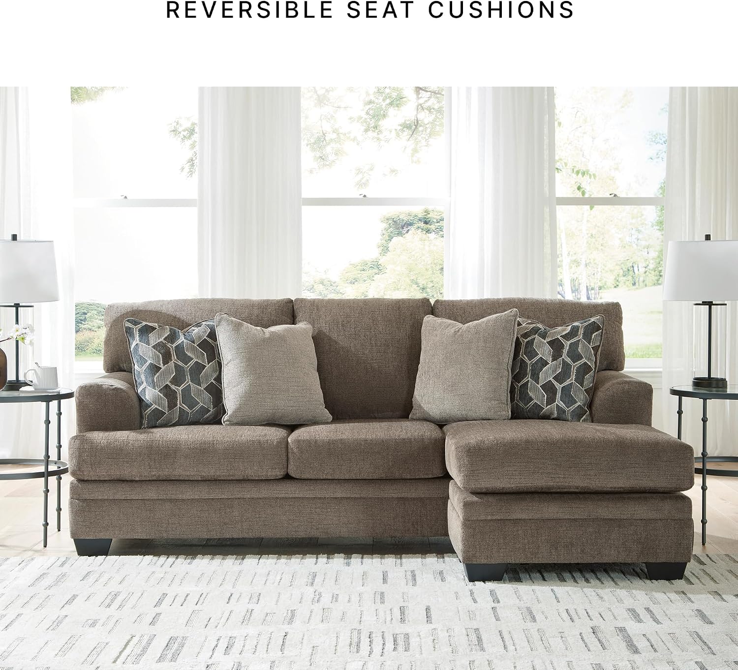 Signature Design by Ashley Stonemeade Casual Right-Arm Facing Sofa Chaise with 4 Toss Pillows, Dark Brown