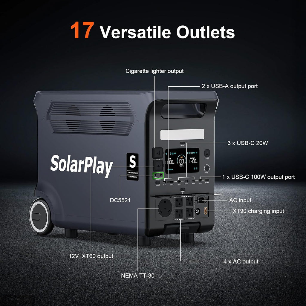 SolarPlay Q3600 3600W/3840Wh Portable Power Station With 200W Solar Panel, 2.5Hrs Fast Charging Solar Generator with LiFePO4 Battery, 5500W Surge Emergency Power for Home Backup, RV, Camping