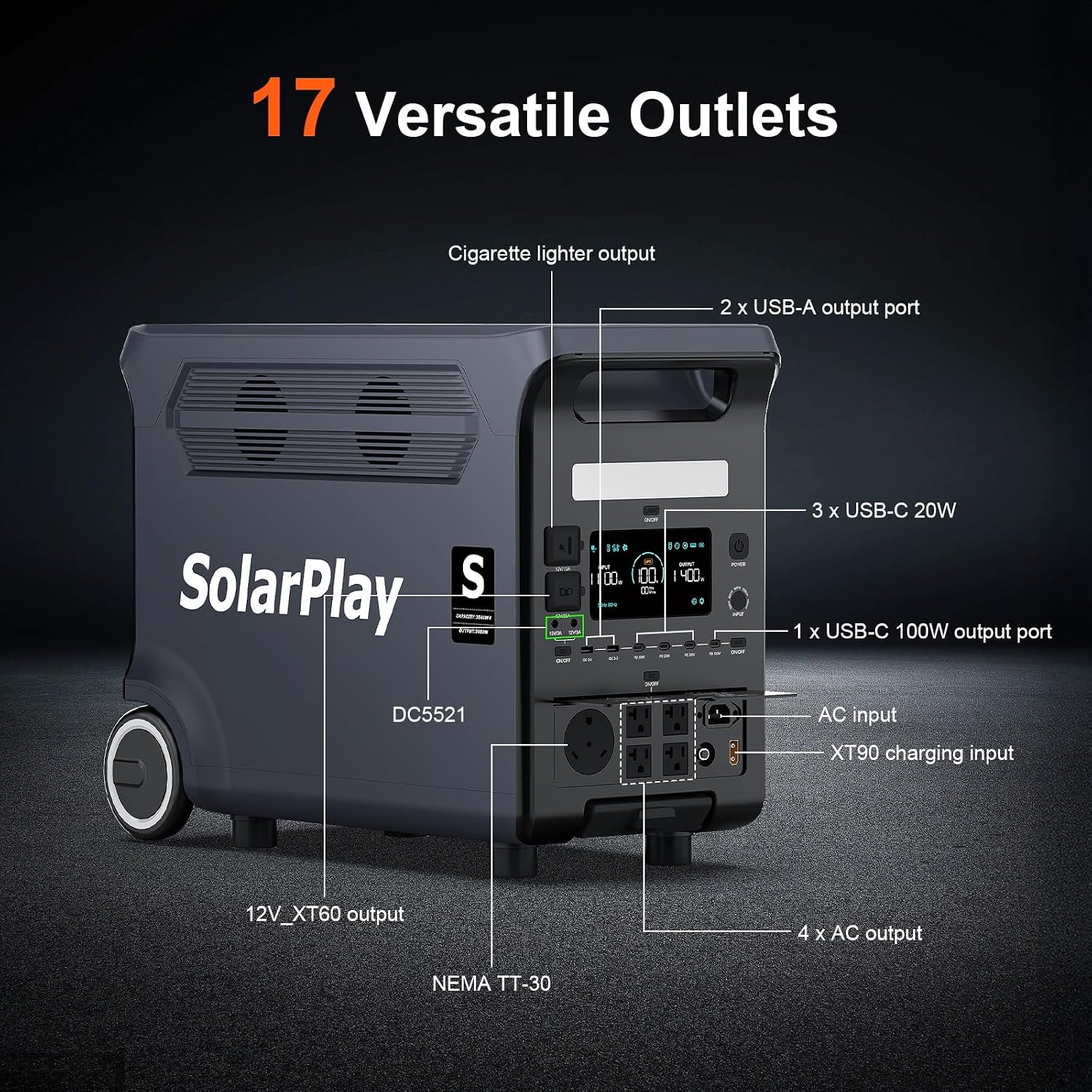 SolarPlay Q3600 3600W/3840Wh Portable Power Station With 200W Solar Panel, 2.5Hrs Fast Charging Solar Generator with LiFePO4 Battery, 5500W Surge Emergency Power for Home Backup, RV, Camping