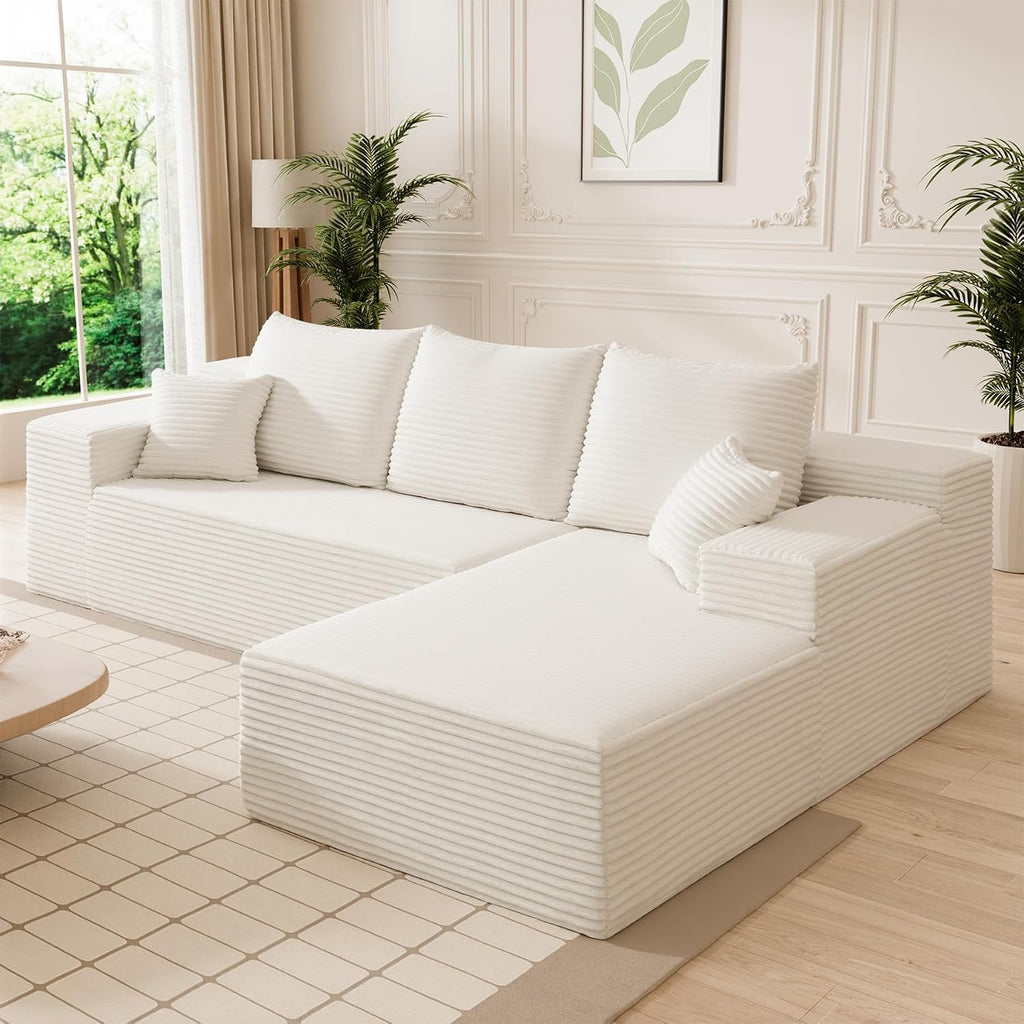 108' Boneless Couches for Living Room, L Shaped Comfy Cloud Modular Sectional Memory Foam Deep Seat Boneless Couch, No Assembly Required Boneless Sofa for Living Room with Right Facing Chaise, White