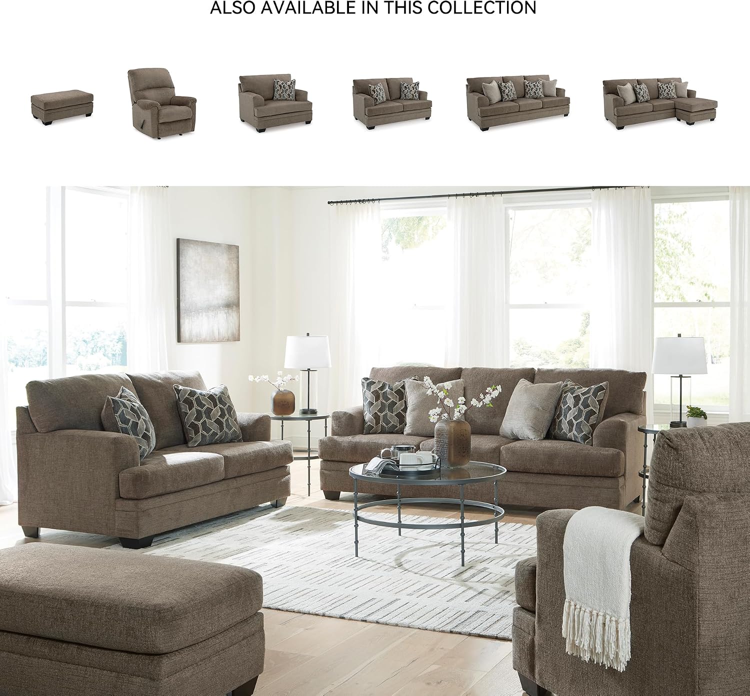 Signature Design by Ashley Stonemeade Casual Right-Arm Facing Sofa Chaise with 4 Toss Pillows, Dark Brown