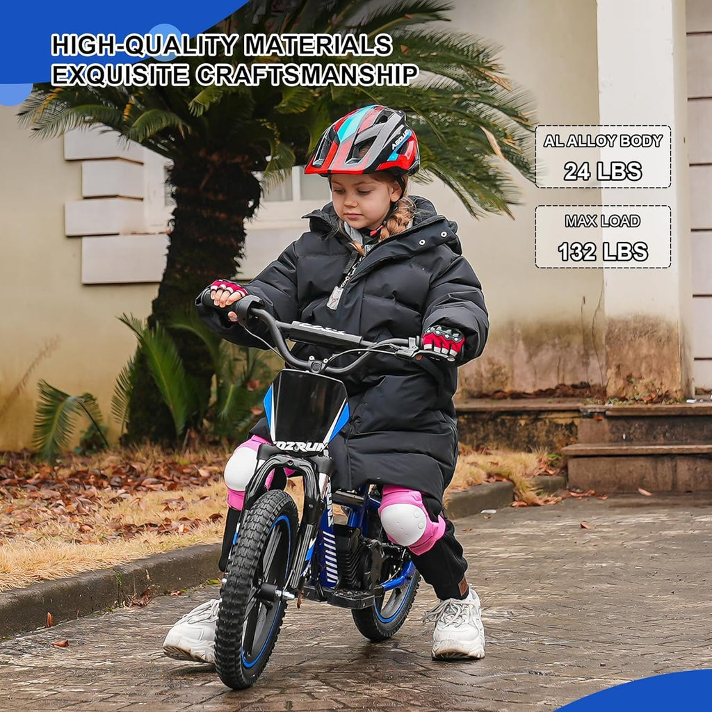 High Performance Electric Dirt Bike for Kids, 500W Motor, 3-Speed up to 15.5MPH, 24V 5AH Removable Lithium-Ion Battery, 13.6 Miles Max Range, Manual Rear Disc Brakes, Electric Motorcycle for Ages 5-10
