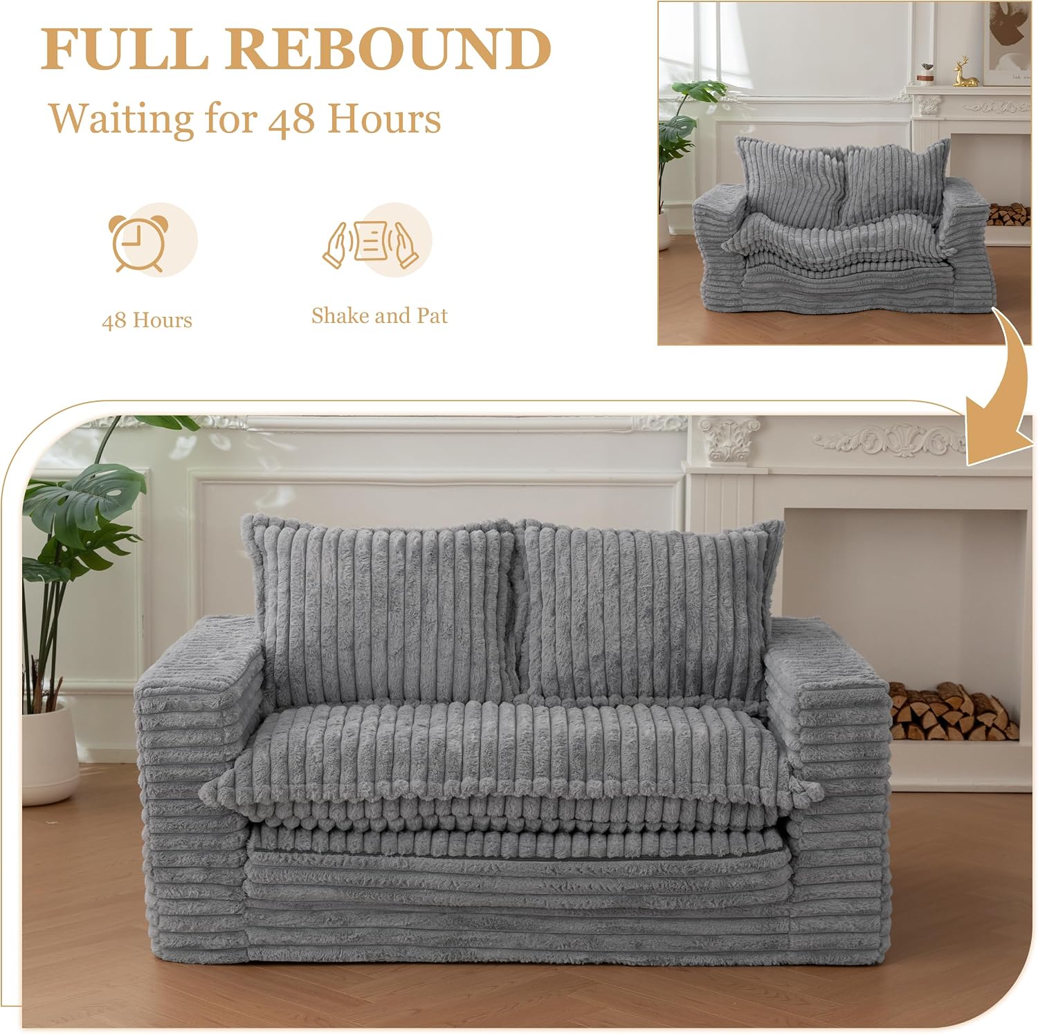 YOSHOOT Loveseat Sleeper Sofa, Convertible Sofa Bed Couch Futon Couches for Living Room, 3-in-1 Pull Out Floor Couch with Washable Cushion and Pillows, Dark Grey