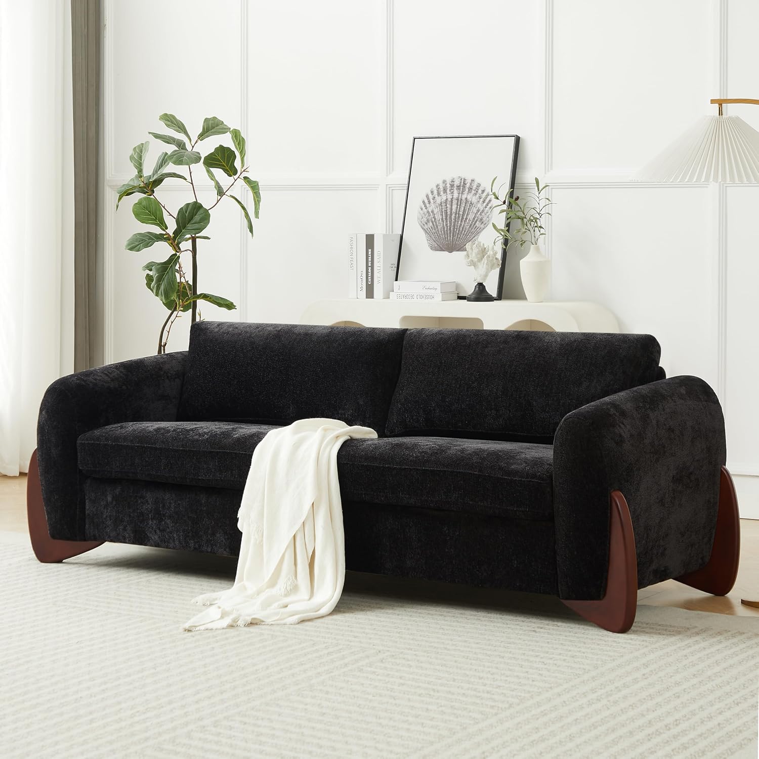 Christopher Knight Home Taki 89 Inches Sofa Couch, Cozy Chenille Upholstered 3-Seater Sofa, Wood Frame Couches, Comfy Home Sofa Living Room and Office, Lounge Seating with Armrests, Black