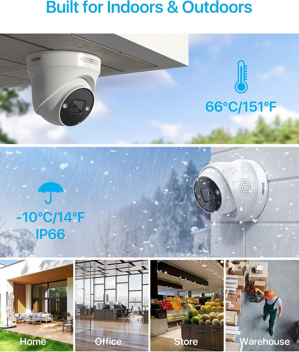 ZOSI 4Pack 5MP PoE Security Cameras with Ethernet Cables, Person Vehicle Detection, Color Night Vision, Sound Light Siren, 2 Way Audio, Weatherproof Outdoor Dome IP Cam Only Work with ZOSI POE NVR