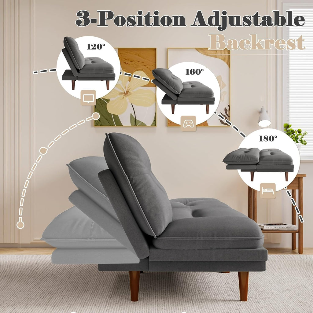 Homall Futon Sofa Bed, Modern Loveseat Futon Couch with Adjustable Backrest and Armrests, Sleeper Sofa Bed with Wood Frame for Living Room, Office, Apartment (Fabric, French Grey)
