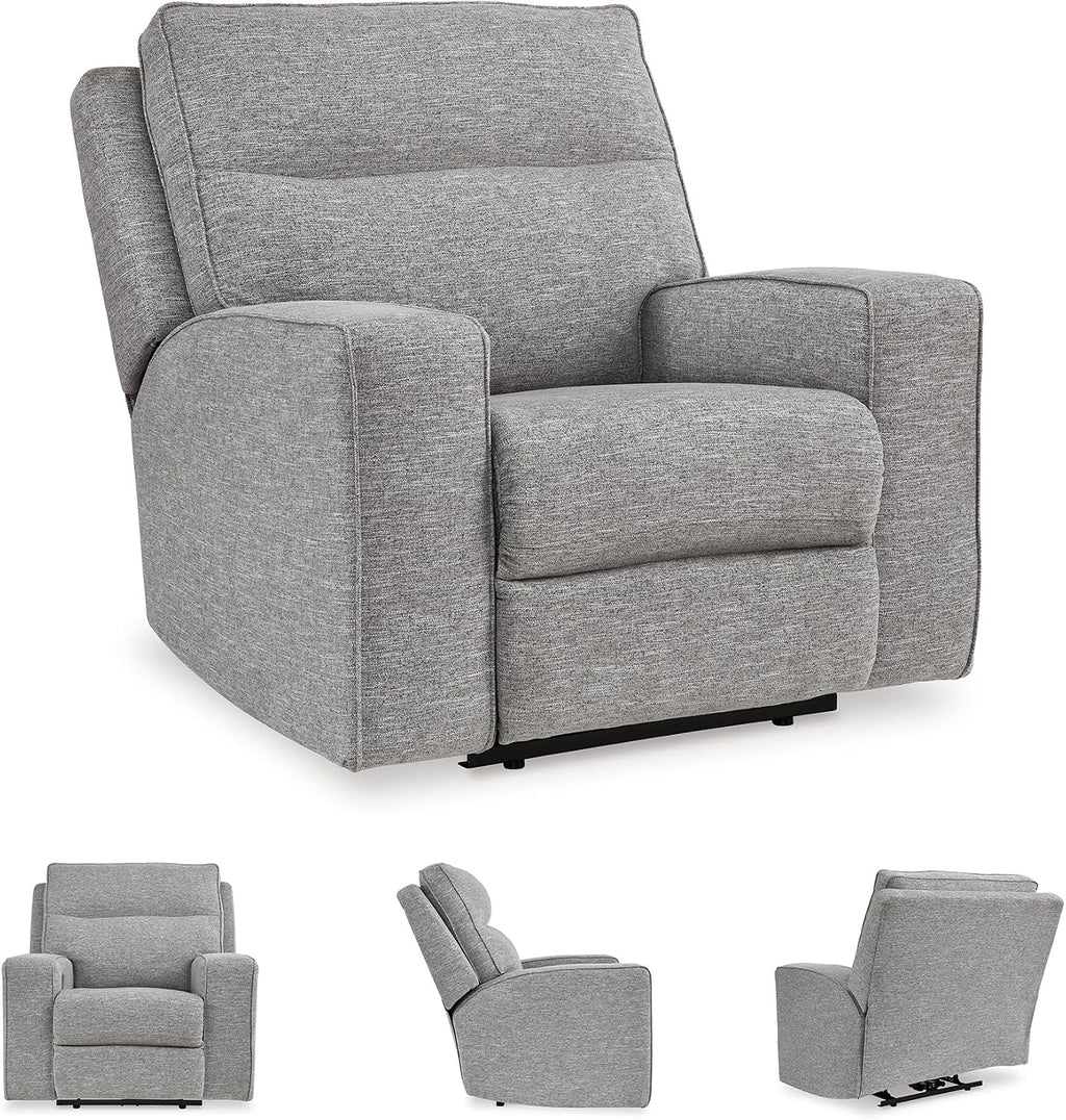 Signature Design by Ashley Biscoe Contemporary Power Recliner with Adjustable Headrest, USB Charging, Cleanable Performance Fabric, 21' Seat Height, Gray