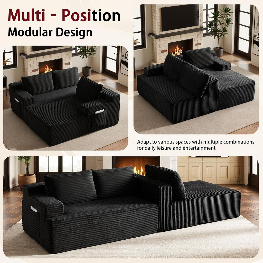 96''Sectional Couches for Living Room,Modern Modular Sectional Sofa,Upholstered Boneless Couch Comfy Cloud Couch with L Shaped Chaise (Black, 96''W Right Facing Chaise)