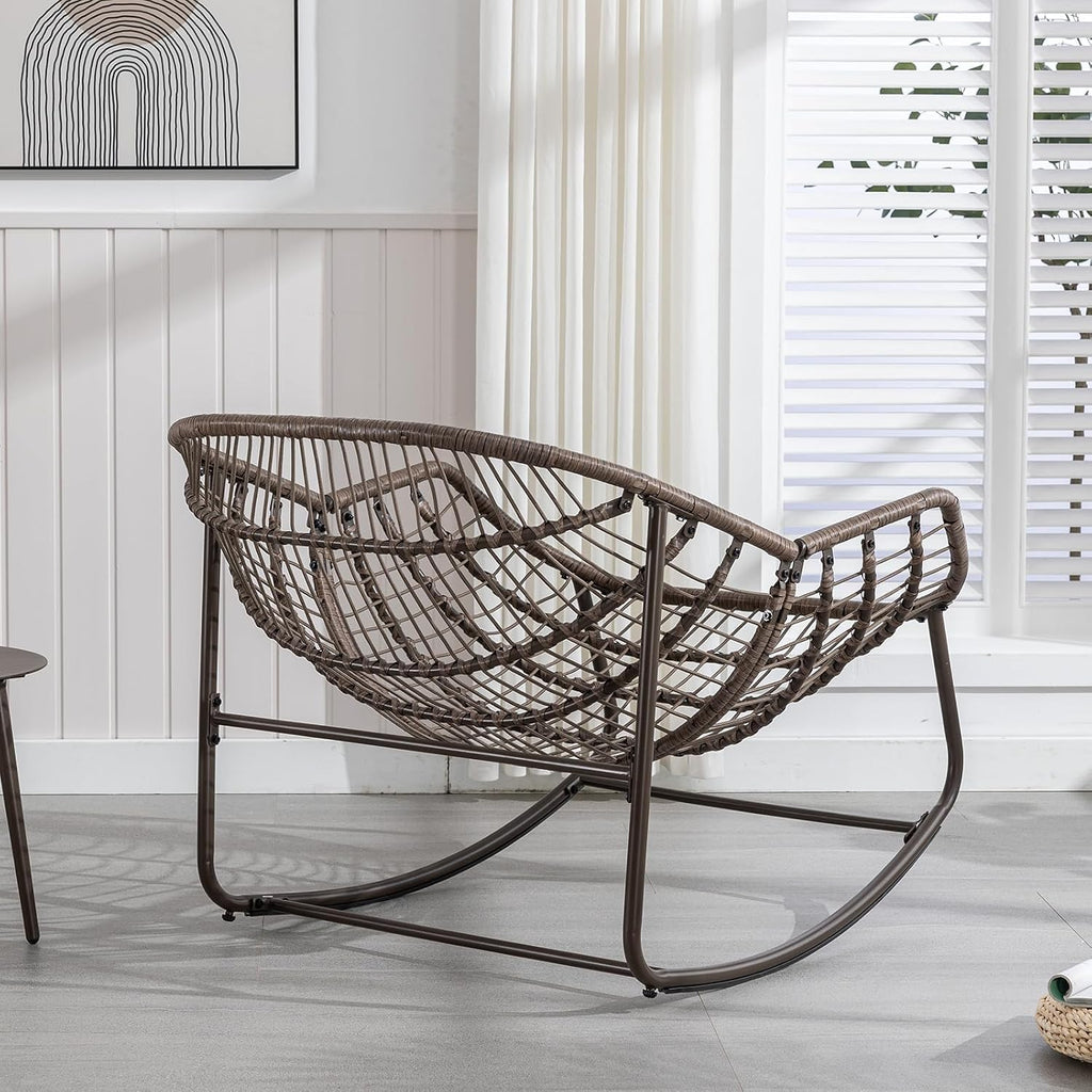 JEEOHEY Papasan Rocking Chairs Outdoor Indoor, Oversized Rattan Rocker Patio Chair with Padded Cushion, Comfy Modern Indoor Egg Chair for Living Room, Bedroom, Porch, Garden, Balcony(Corduroy, Grey)