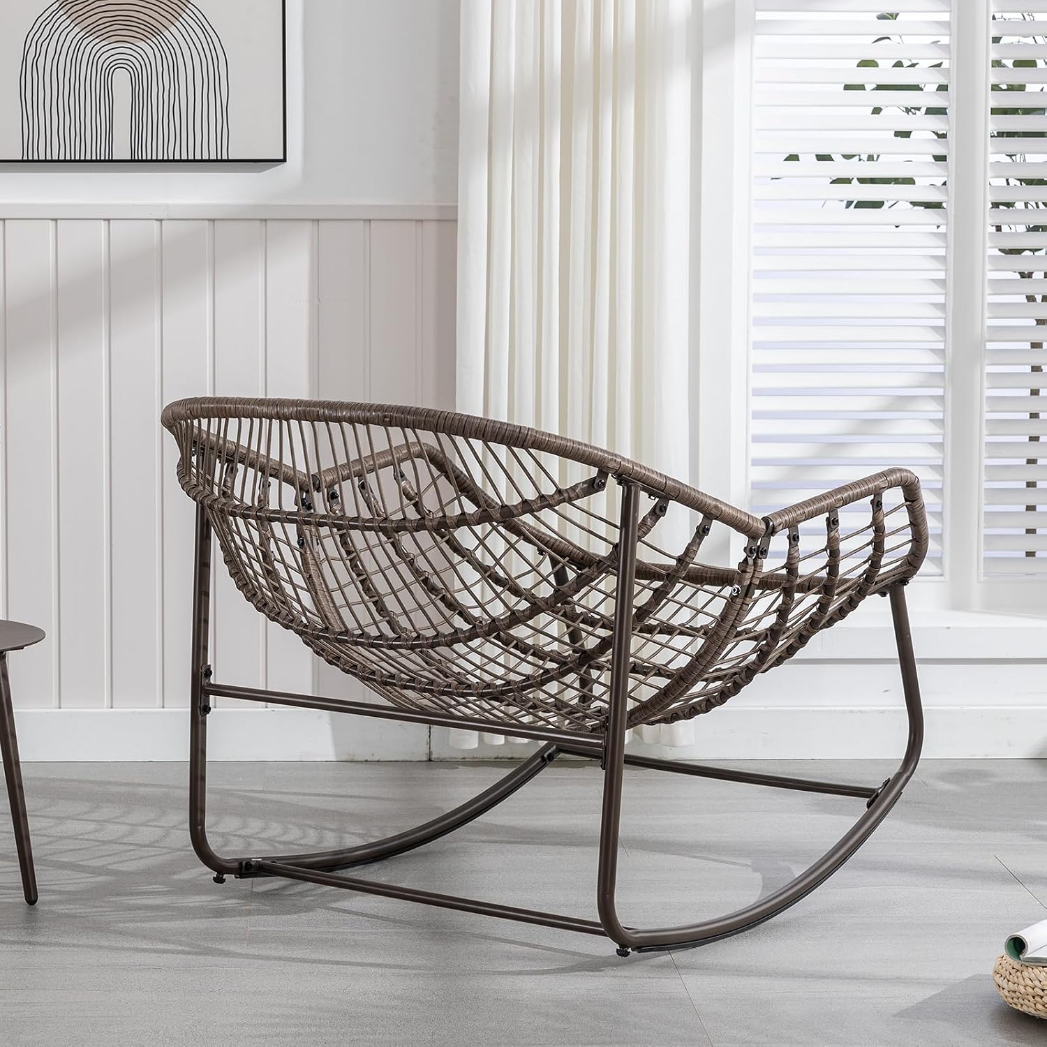 JEEOHEY Papasan Rocking Chairs Outdoor Indoor, Oversized Rattan Rocker Patio Chair with Padded Cushion, Comfy Modern Indoor Egg Chair for Living Room, Bedroom, Porch, Garden, Balcony(Corduroy, Grey)