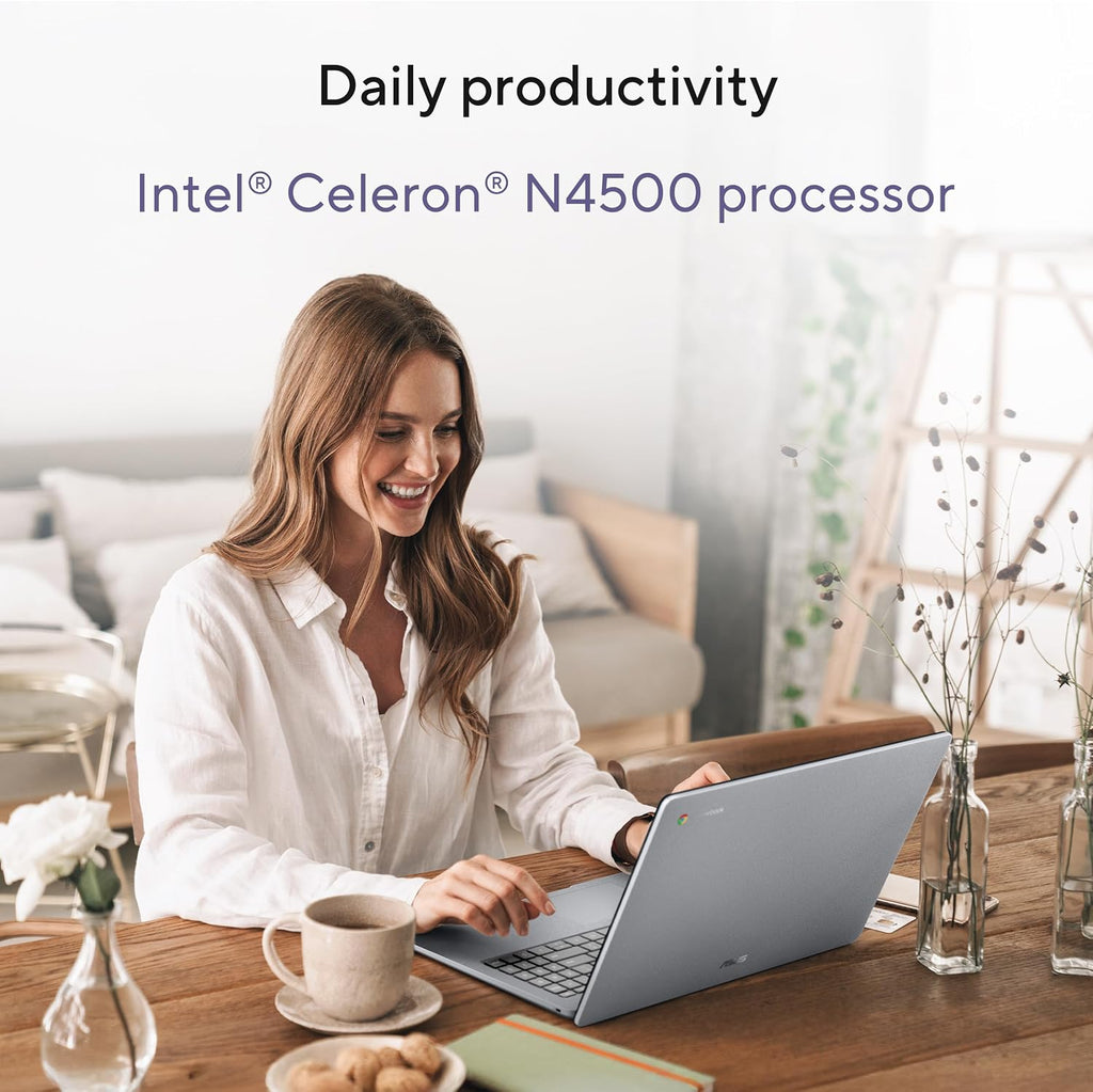 ASUS Chromebook CX15 Laptop, 15.6' FHD Anti-Glare Display, Intel Celeron N4500 Processor, 128GB Storage, 8GB RAM, ChromeOS, Pure Grey, CX1505CKA (Renewed)