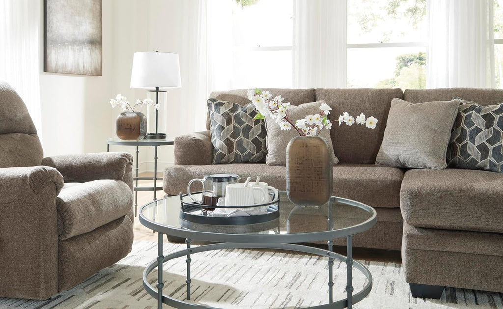 Signature Design by Ashley Stonemeade Casual Right-Arm Facing Sofa Chaise with 4 Toss Pillows, Dark Brown
