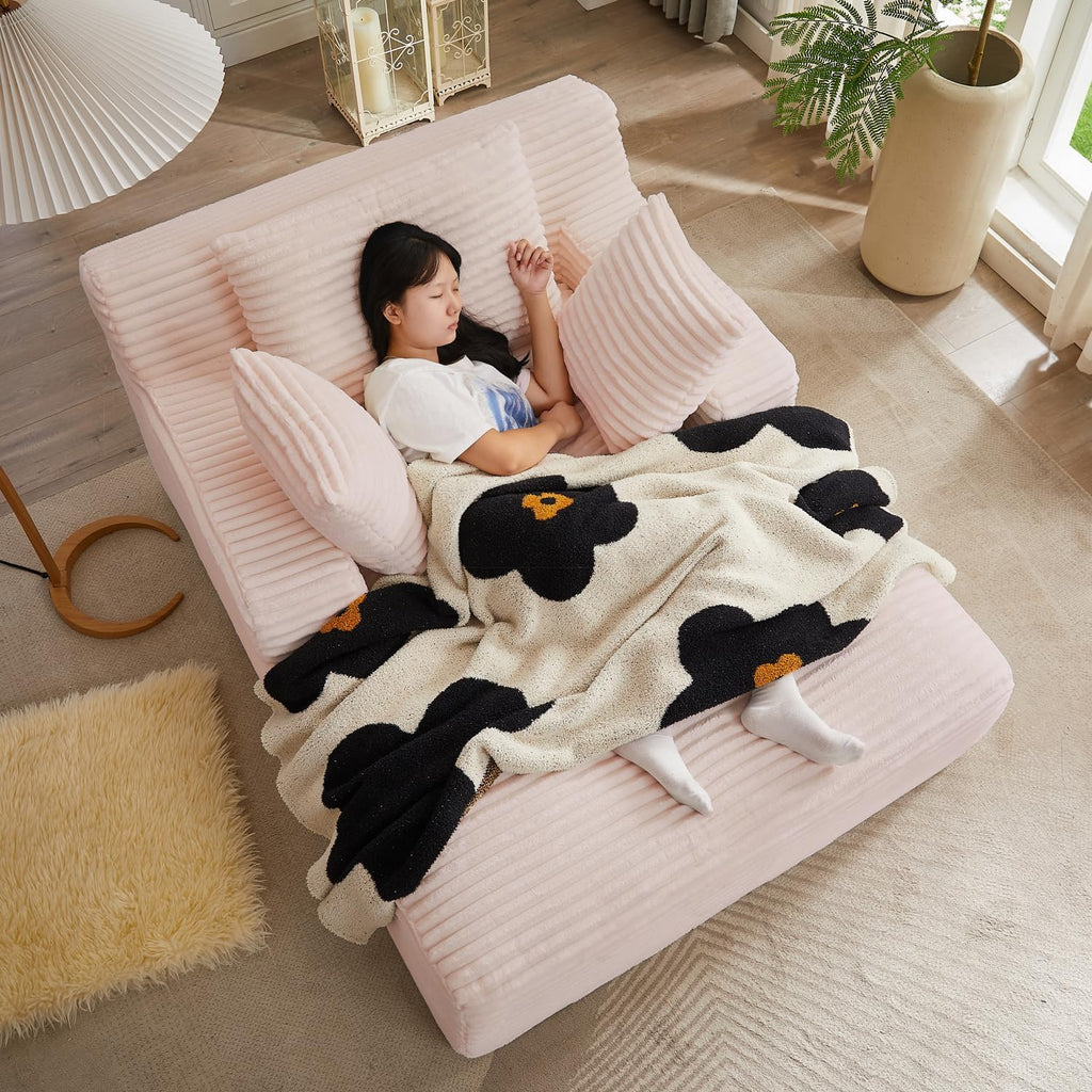 ivoros 50 Inch Chaise Lounge Chair Indoor, Oversized Corduroy Upholstered Boneless Sofa Bed, Deep Seat Sleeper Couch Reading Chairs, Cloud Sofas Couches for Living Room, No Assembly Required (Pink)