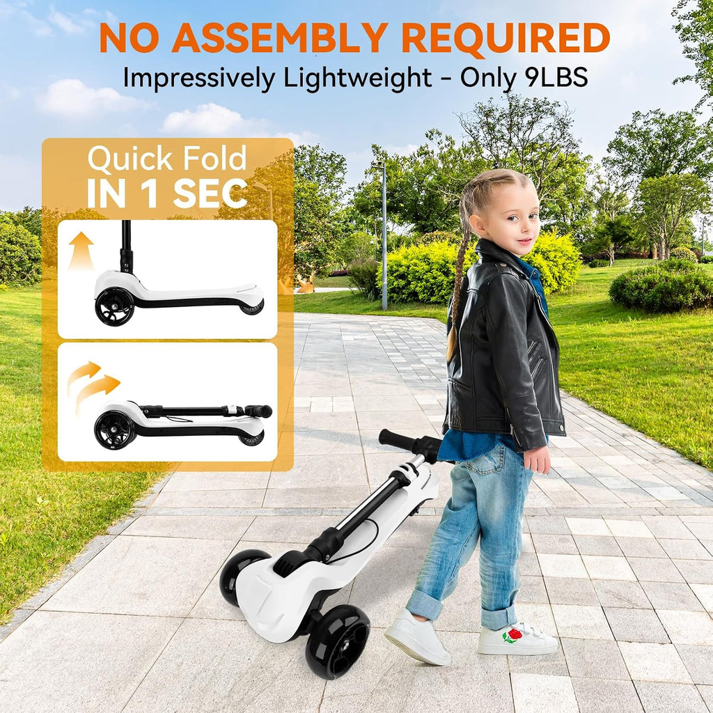 24V Electric Scooter for Kids w/150W Powerful Motor, Thumb Throttle, LCD Screen, Bluetooth, Light-Up Stem Deck & Wheels, 3 Adjustable Heights, 5MPH Safe Speed, 3 Wheel Electric Scooter for Kids