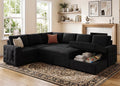 HONBAY Sectional Sleeper Sofa with Pull-Out Bed Storage Chaise, 6 Seater Couch for Living Room, Black