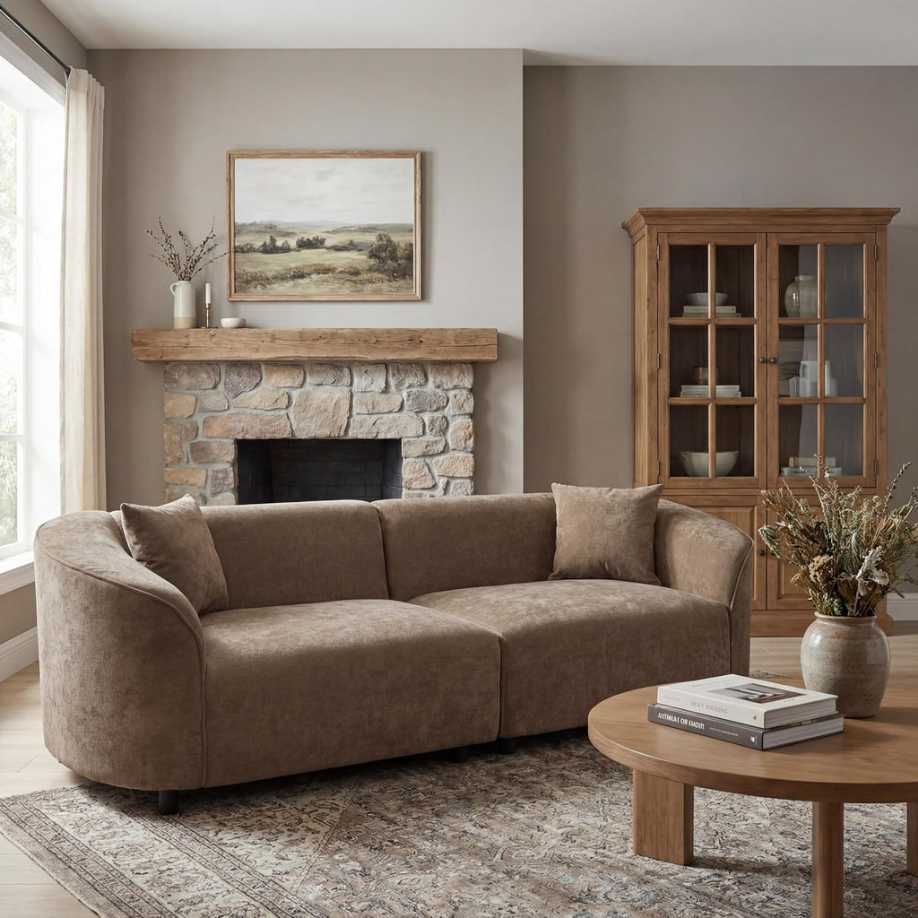 Christopher Knight Home Sabbo 87.50' Modern Sofa Couch, Wooden Home Sofa Living Room, Oversized Cloud Couch for Bedroom, Home Office, Brown