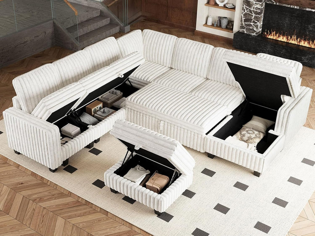 Belffin Corduroy Fabric Loveseat Module for Modular Sectional Couch for Living Room 2 Seater Modular with Storage Beige Couch