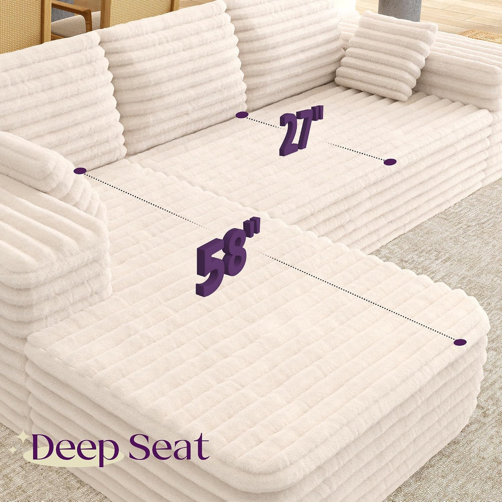 VanAcc 106' Oversized Modular Sectional Sofa, Deep Seat Cloud Couch with Corduroy Upholstery, L Shaped Boneless Sofas, Easy No-Assembly Lounge Couches for Living Room, Cream