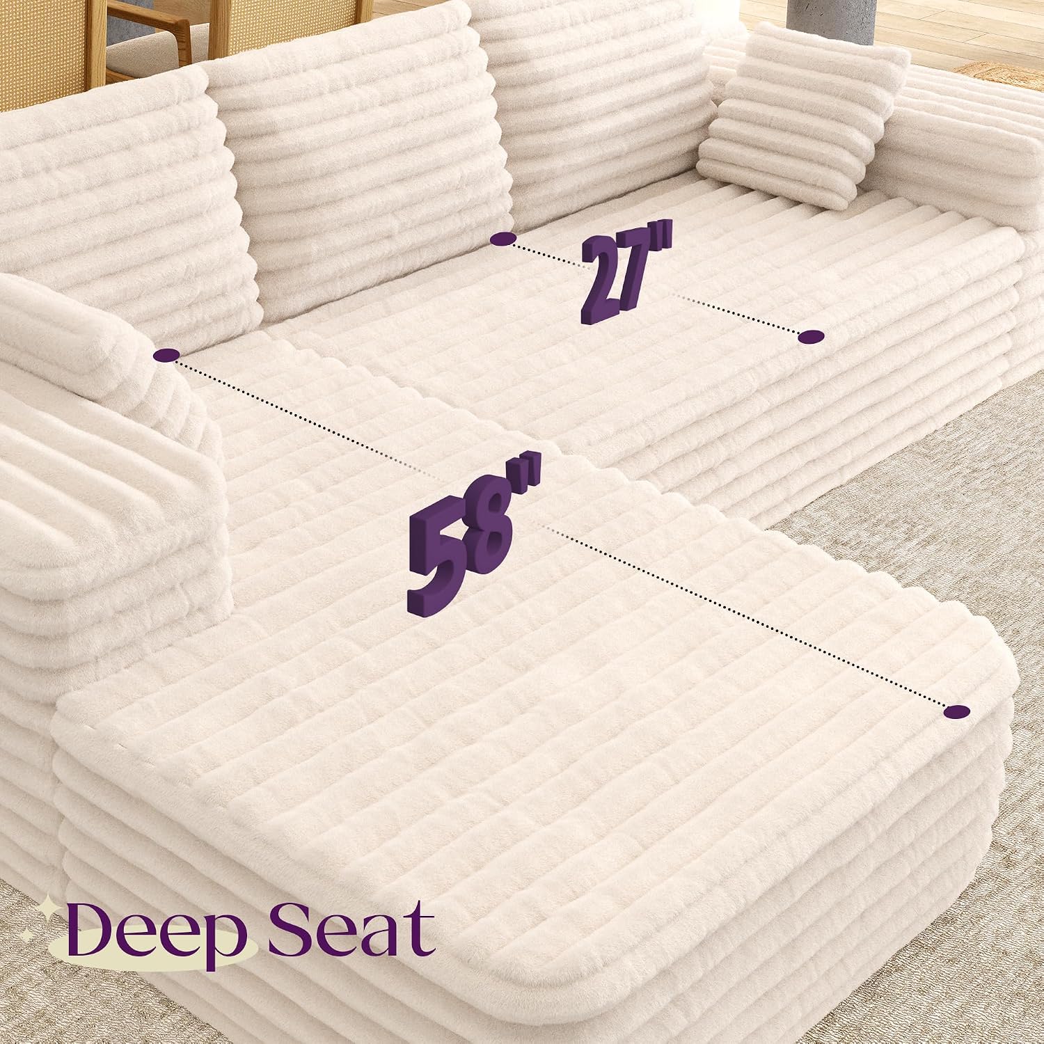 VanAcc 106' Oversized Modular Sectional Sofa, Deep Seat Cloud Couch with Corduroy Upholstery, L Shaped Boneless Sofas, Easy No-Assembly Lounge Couches for Living Room, Cream