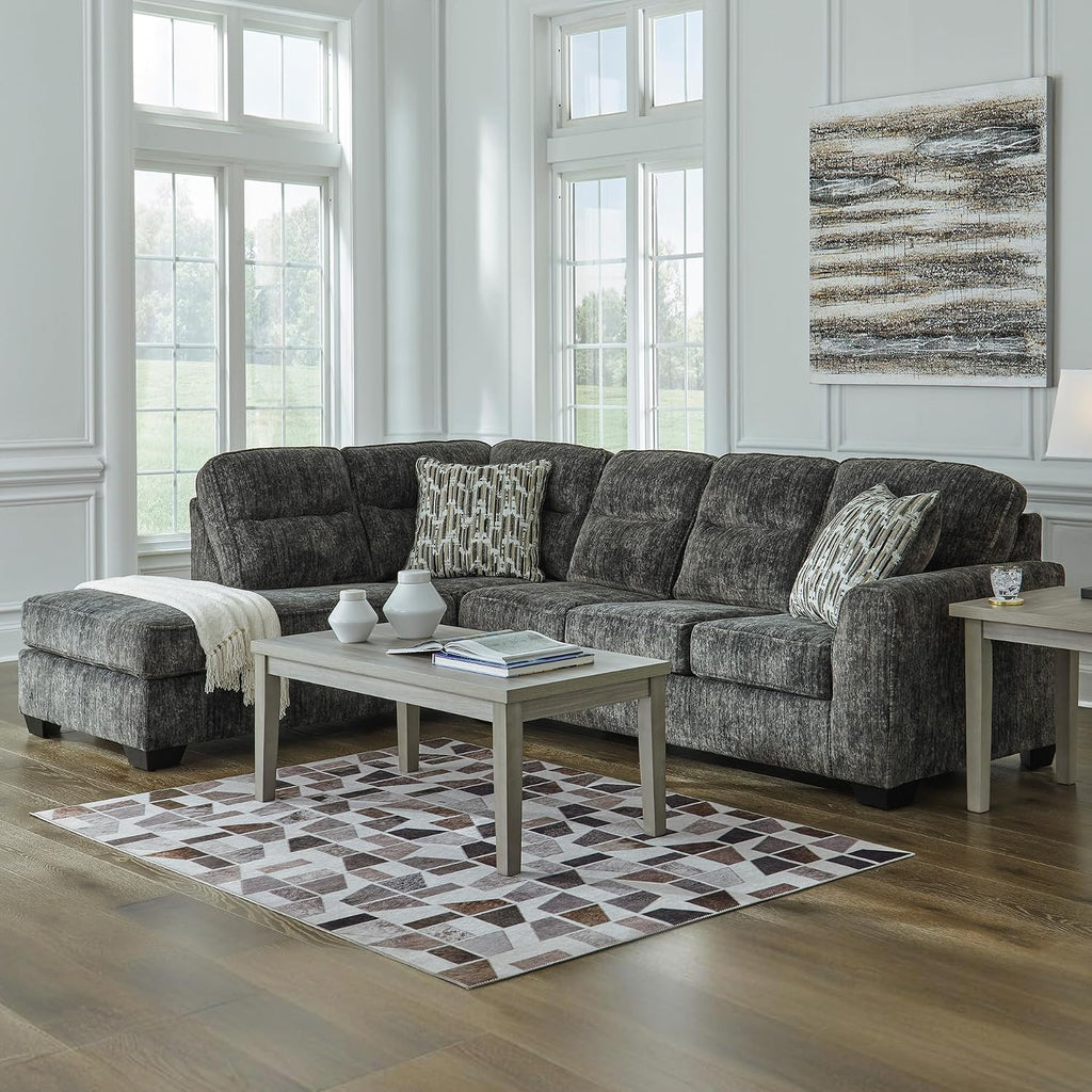 Signature Design by Ashley Lonoke Casual Left-Arm Facing 2-Piece Sectional with Chaise, Loose Seat Cushions, Throw Pillows Included, Gray