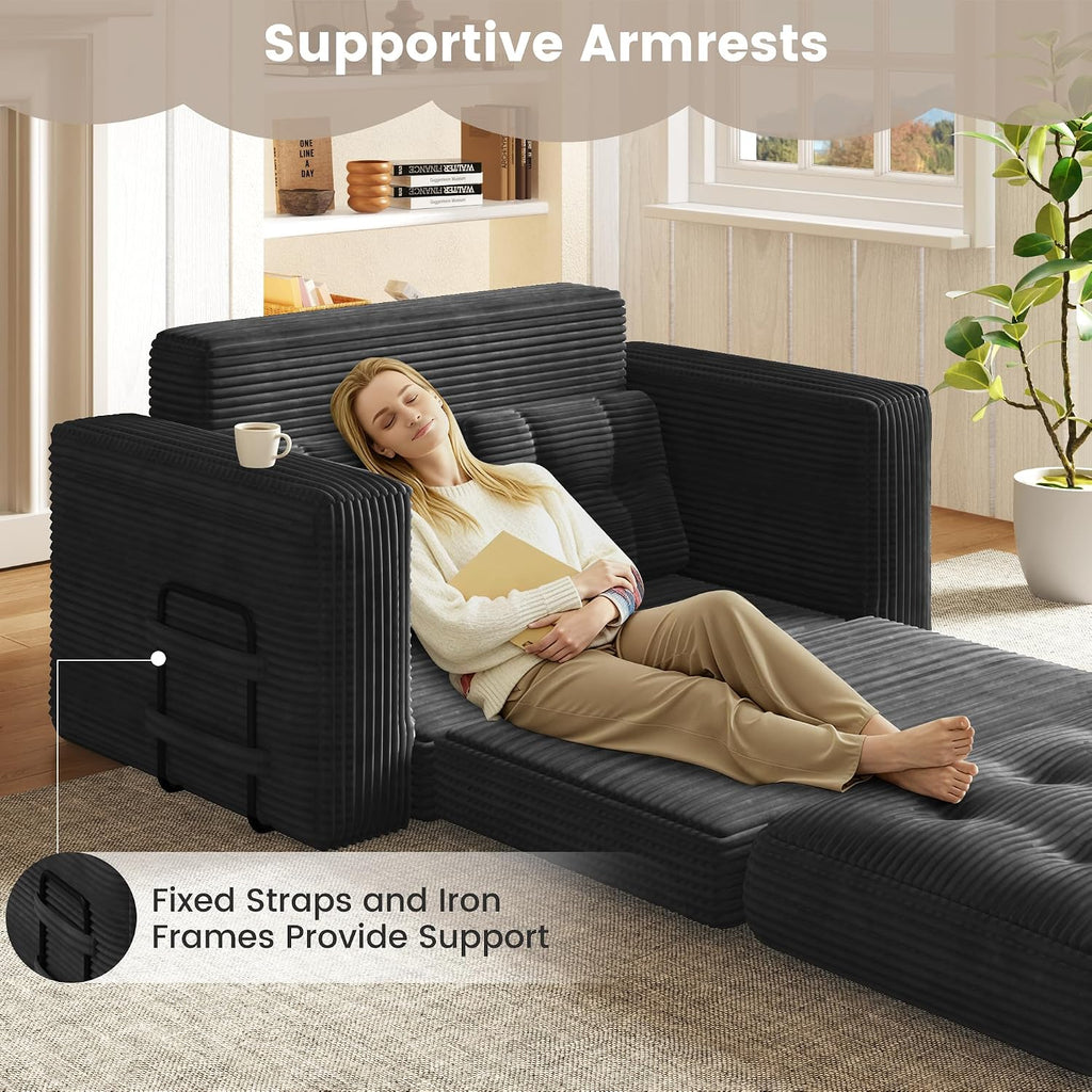 Convertible Sofa Bed, 2 in 1 Boneless Couch Bed with 2 Pillows, Corduroy Pull out Couch Folding Sofa Bed with Deep Seat, Small Loveseat Sleeper Sofa Bed in a Box for Small Spaces, No Assembly Required
