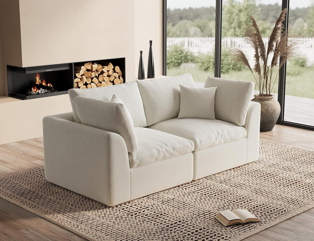 ohllob 78.9' Loveseat Sofa, Cloud Boneless Couches for Living Room, Modern Modular Sectional Sofa, Oversized, Warm White