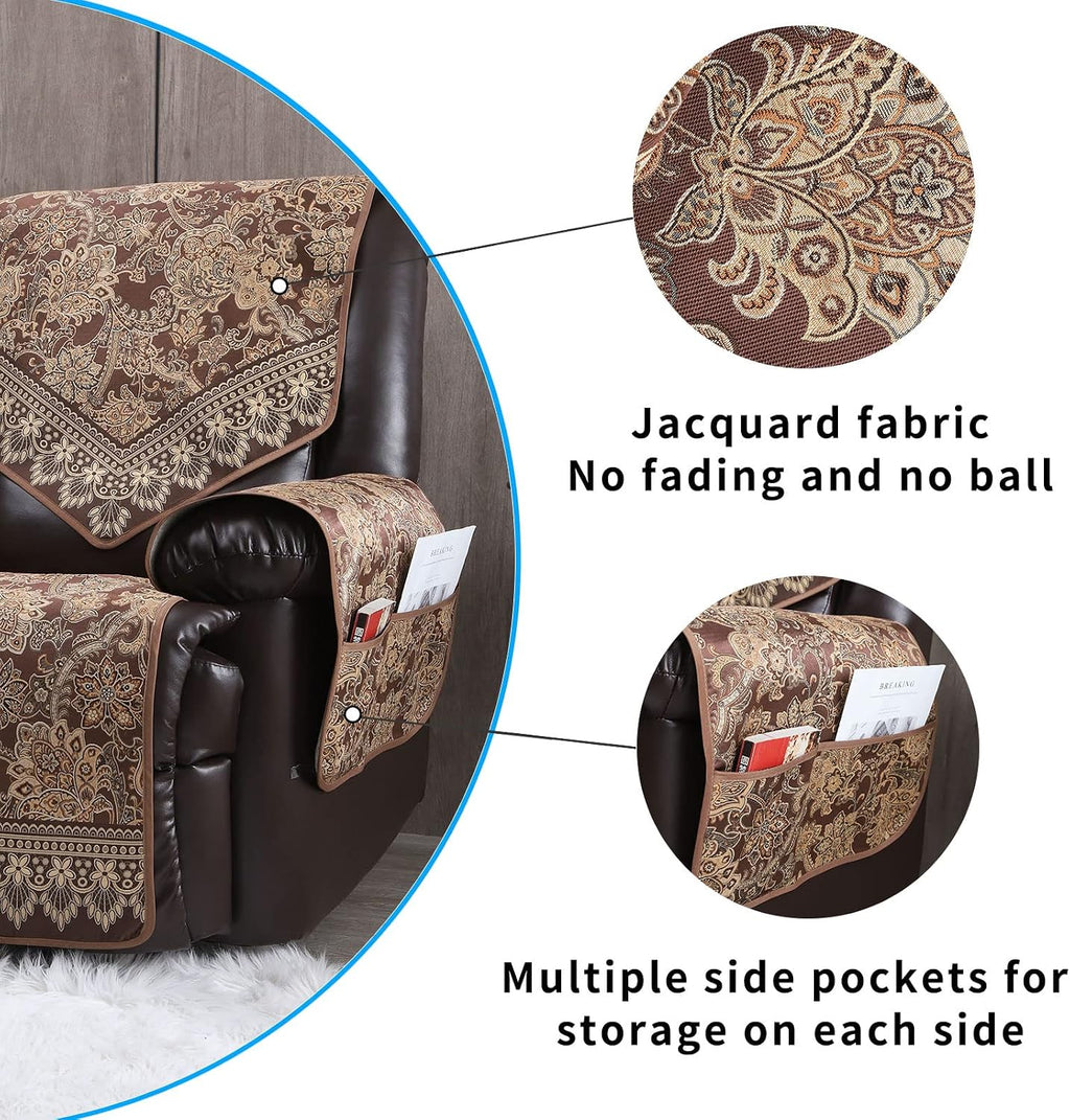 Waterproof Recliner Sofa Covers Non-Slip Recliner Couch Covers for 3 seat, Split Washable Jacquard Reclining Couch Covers Furniture Protecto (Brown, 3 Seater)