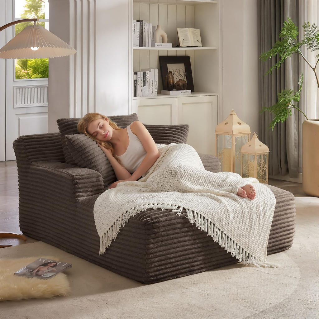 ivoros 50 Inch Chaise Lounge Chair Indoor, Oversized Corduroy Upholstered Boneless Sofa Bed, Deep Seat Sleeper Couch Reading Chairs, Cloud Sofas Couches for Living Room, No Assembly Required (Camel)