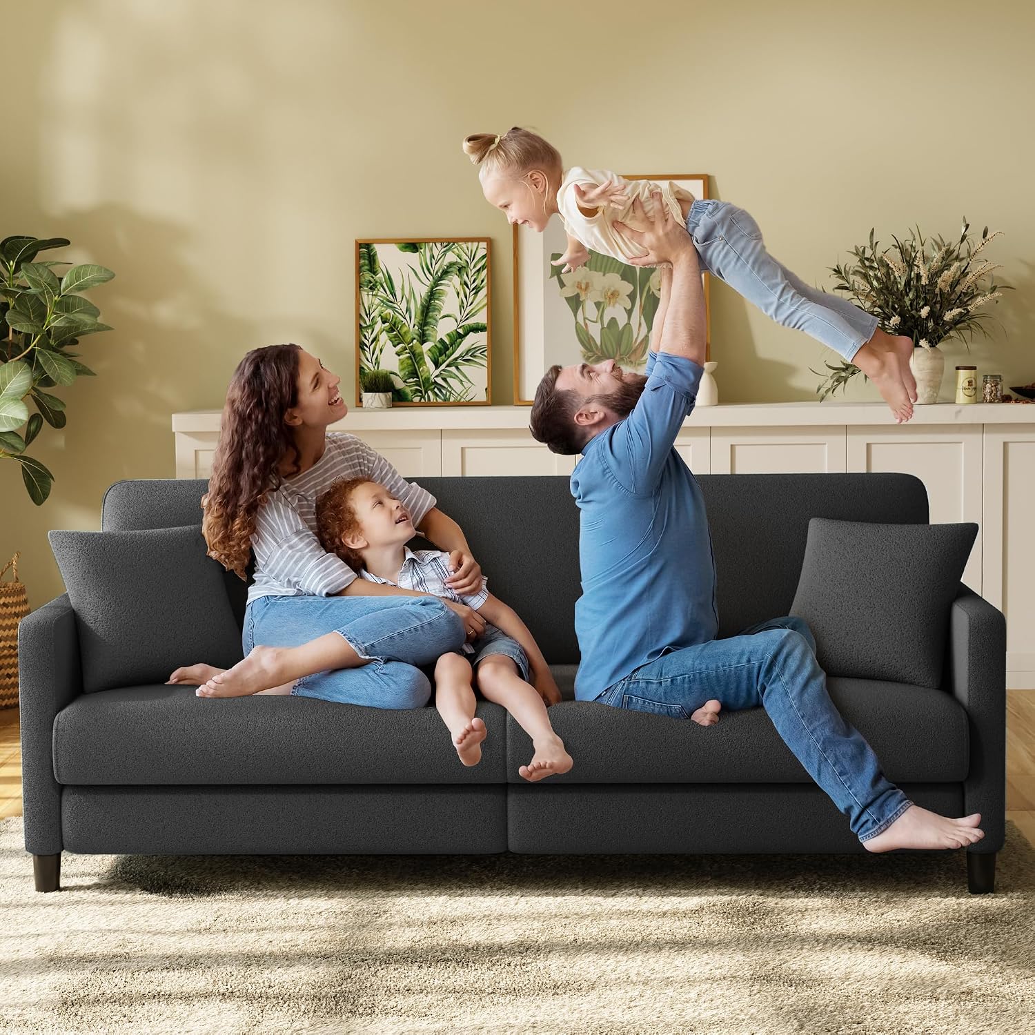 Welzona Teddy Sofa Couch, 83' Comfy Couches for Living Room, Classic Grey | 22' Extra Deep Seat, Tool-Free Sofas, All-Wood Loveseat, 2 Pillows Included, 850lbs Load-bearing