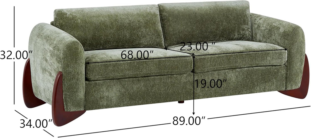 Christopher Knight Home Taki 89 Inches Sofa Couch, Cozy Chenille Upholstered 3-Seater Sofa, Wood Frame Couches, Comfy Home Sofa Living Room and Office, Lounge Seating with Armrests, Olive Green