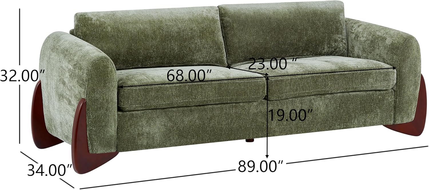 Christopher Knight Home Taki 89 Inches Sofa Couch, Cozy Chenille Upholstered 3-Seater Sofa, Wood Frame Couches, Comfy Home Sofa Living Room and Office, Lounge Seating with Armrests, Olive Green