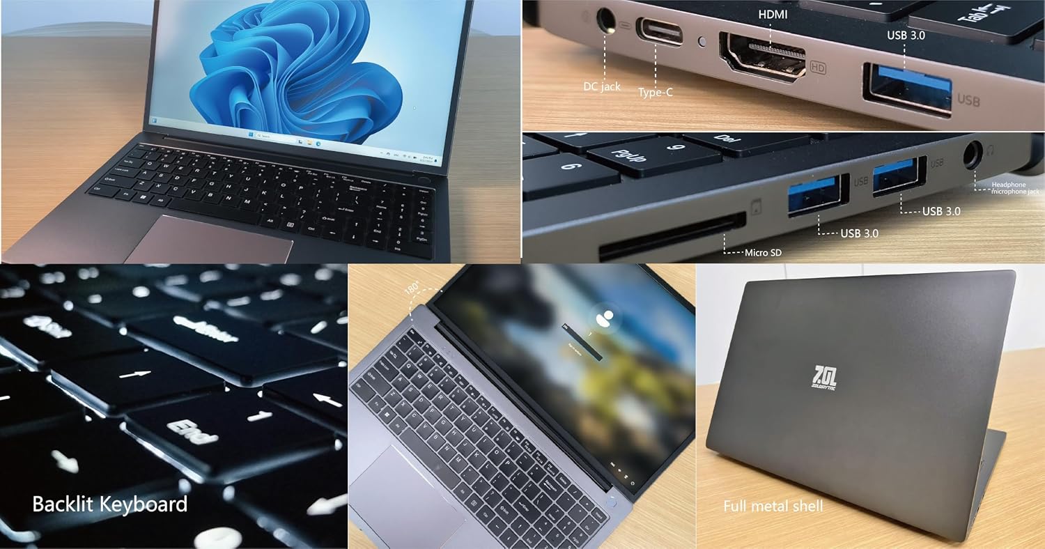 ZOLWAYTAC 16' Inch Laptops, Win 11Computer Laptop Gaming,16GB RAM 512GB SSD,N100 CPU(Up to 3.4GHz,12th),with WiFi/BT,Backlit Keyboard,5000mAh,Support Type C Charging,for Gaming,Business,Silver Gray