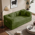 Convertible Floor Sofa Bed | 59'' Folding Futon Sofa with Storage Pocket, Oversized Corduroy Loveseat Sleeper Sofa with Pull Out Bed, Modular Sectional Sofa for Apartment | Green