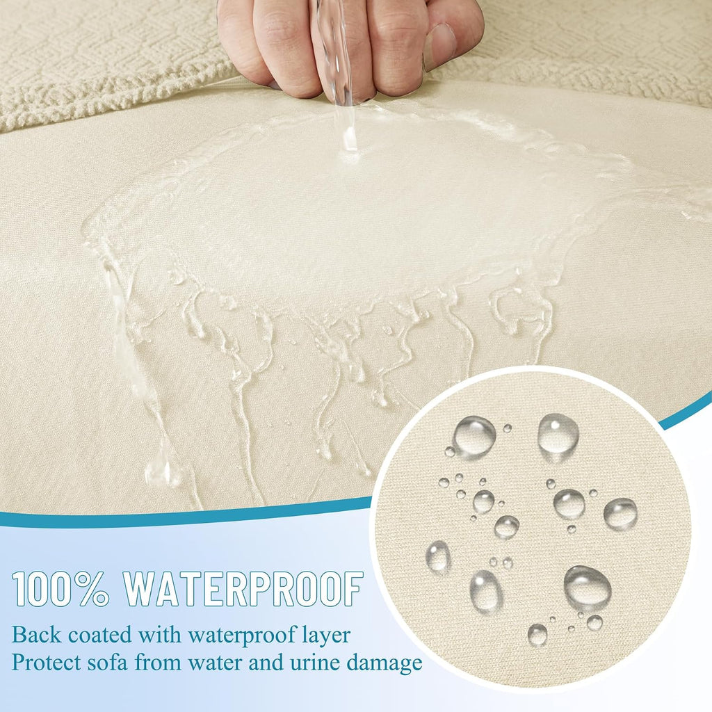 HDCAXKJ Waterproof Sectional Couch Cushion Covers 11 Pieces Stretch Jacquard L Shaped Corner Sofa Slipcover Back Cover Soft Sofa Seat Cushion Covers for Dogs Pet (5 Seater and 6 Backrest, Beige)
