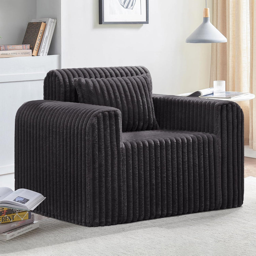 Hobestluk Single Sofa Foam Couch Sofa for Small Spaces Comfy Sofas with Removable Cover Furry Couch with Pillows for Living Room, Bedroom, Apartment, Office (Dark Grey, Standard)