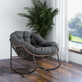 Outside Rattan Rocking Chair with Wicker Cushion, Oversized Lounge Papasan Chair, Outdoor Camping Chairs Patio Furniture for Garden, Balcony, Front Porch & Living Room, Grey1