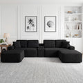 125 Inch Modular Sectional Sofa, Modern Oversized Corduroy Cloud Couch with 2 Ottomans, Cup Holders and USB Ports, U Shape Couch Boneless Couches for Living Room, No Assembly Required, Black