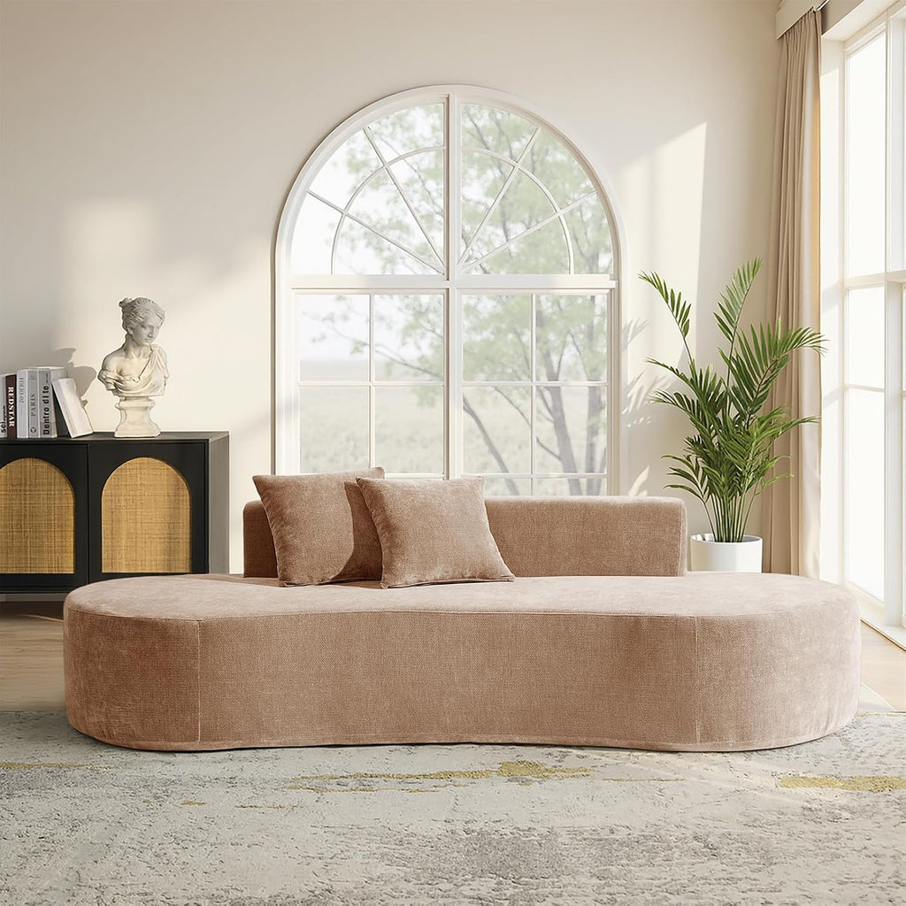 HULALA HOME 94.5' Curved Boneless Couch with Two Pillows, Oversized 3 Seater Compressed Foam Sofa with Deep Seat, Modern Cloud Couch for Living Room, No Assembly Required, Pink