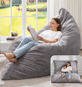 Hobestluk 3 in 1 Bean Bag Chair Giant Bean Bag Chairs for Adults with Chevron Plush Fur Cover Convertible Bean Bag Floor Cushion with Machine Washable Cover for Living Room (Plush Grey)