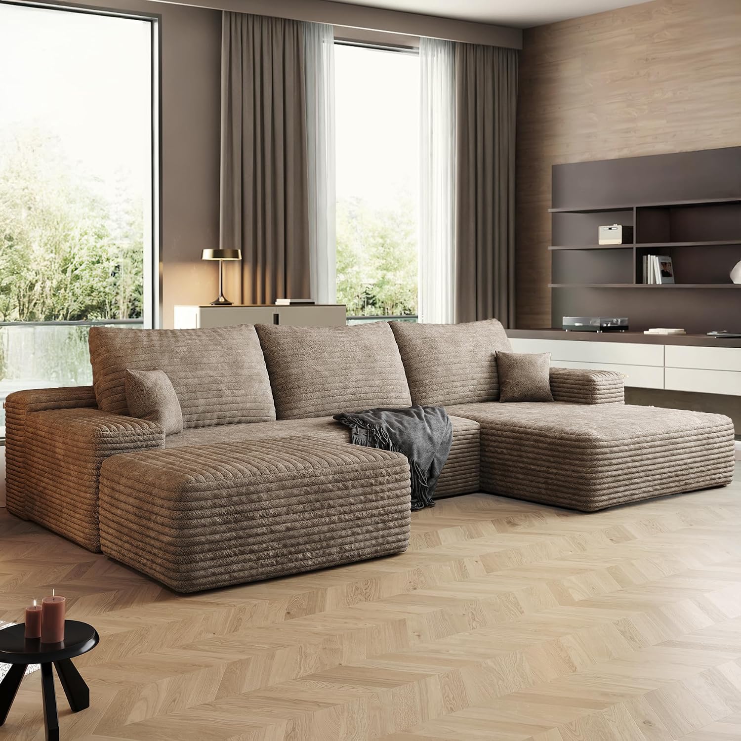 AUGOP 108' Sectional Couches for Living Room Modern Modular Sofa with L-Shape Couchs Upholstered Boneless Couch Deep Seat Sectional Couch with Chaise (Camel, Right Facing Chaise+2Seaters+1Ottoman)