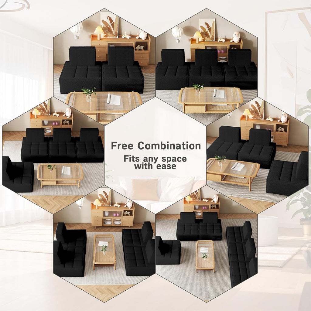 PurrJoys Modular Sectional 3-Seater Sofa 3-Piece Deep Seat Corduroy Lounge Sofa Small 3-Seater Couch for Living Room, Bedroom, Apartment, Black