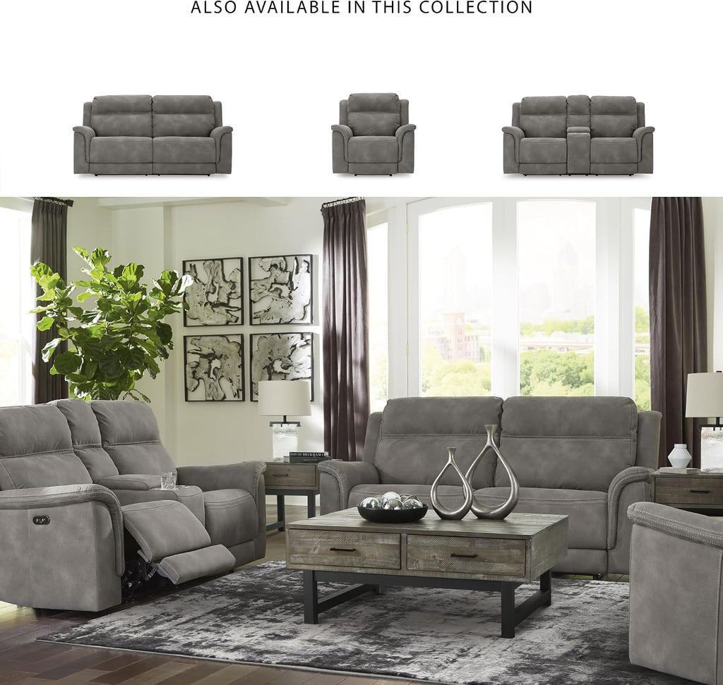 Signature Design by Ashley Next-Gen DuraPella Power Reclining Sofa, USB, Extended Ottoman, Water Repellent Faux Leather, 80' W x 42' D x 42' H, Slate Gray