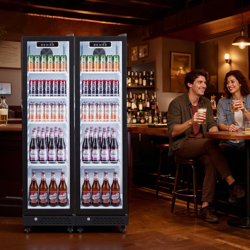 VEVOR Commercial Merchandiser Refrigerator, 6.9 Cu.Ft / 195L Glass Door Display Refrigerator, Upright Beverage Cooler Fridge with 4 Adjustable Shelves, Soft LED Light & Casters for Homes Shops Bars