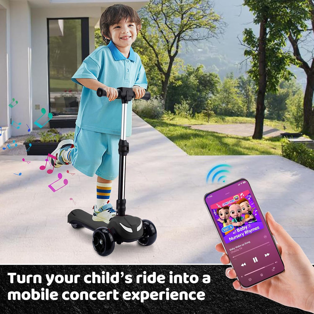 24V Electric Scooter for Kids w/150W Powerful Motor, Thumb Throttle, LCD Screen, Bluetooth, Light-Up Stem Deck & Wheels, 3 Adjustable Heights, 5MPH Safe Speed, 3 Wheel Electric Scooter for Kids