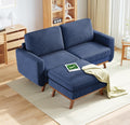Vesgantti 68' Loveseat Sofa with Movable Ottoman, Comfy Corduroy Couch with Spring Cushion, Sofa Couch with Solid Wood, Modern Office Sofa with Deep Seat for Living Room and Bedroom, Dark Blue