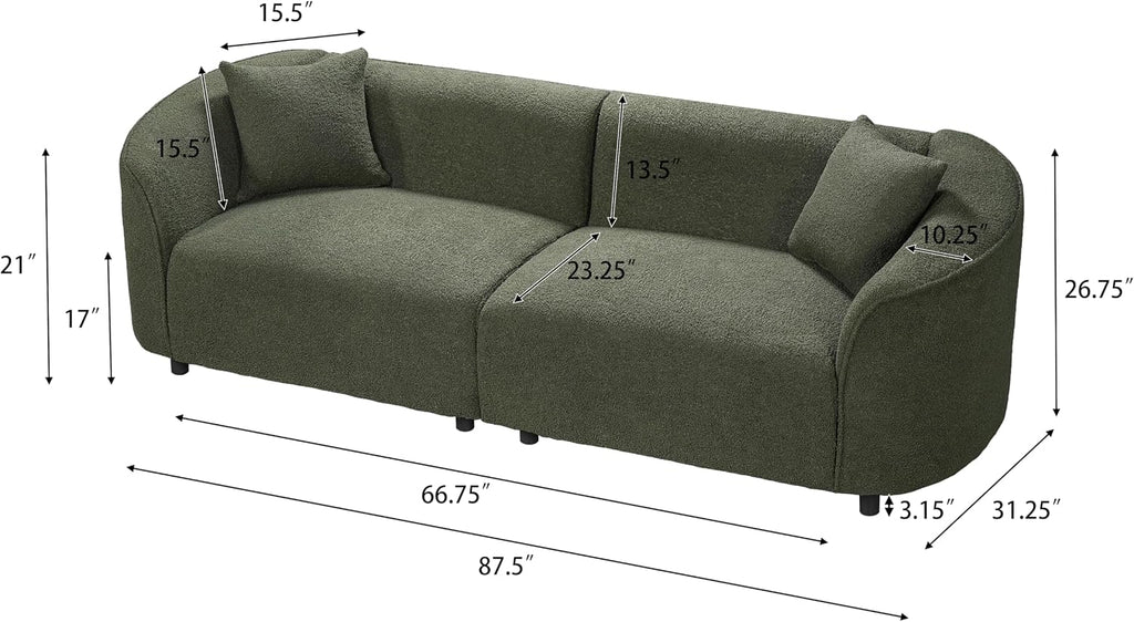 Christopher Knight Home Sabbo 87.50' Boucle Upholstered Couch, Oversized 2 Seater Sofa, Curved Soft Seating Lounge Sofa Chair, Cozy Loveseat with Armrest, Reading Sofa for Living Room Home Rest, Green