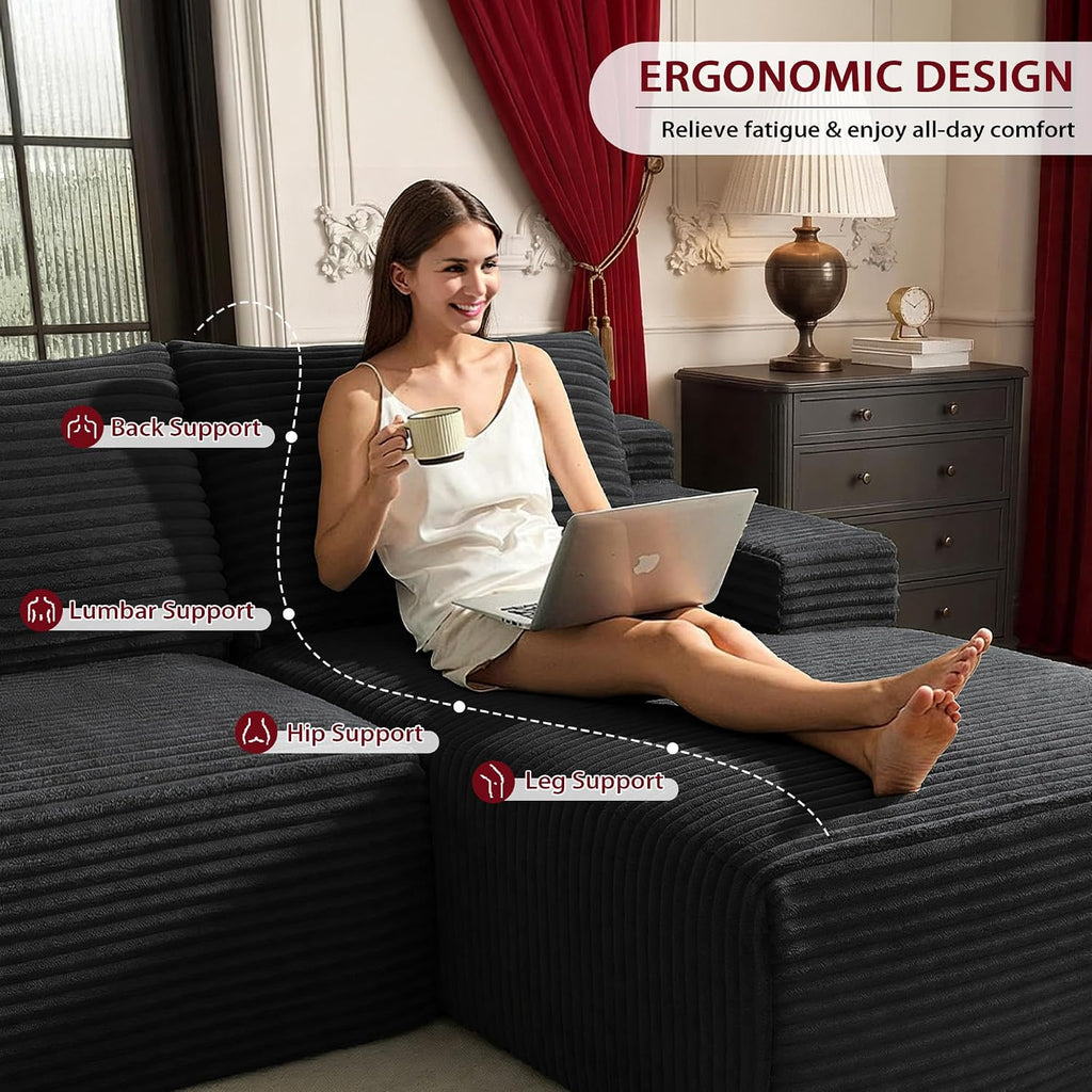 96''Sectional Couches for Living Room,Modern Modular Sectional Sofa,Upholstered Boneless Couch Comfy Cloud Couch with L Shaped Chaise (Black, 96''W Right Facing Chaise)