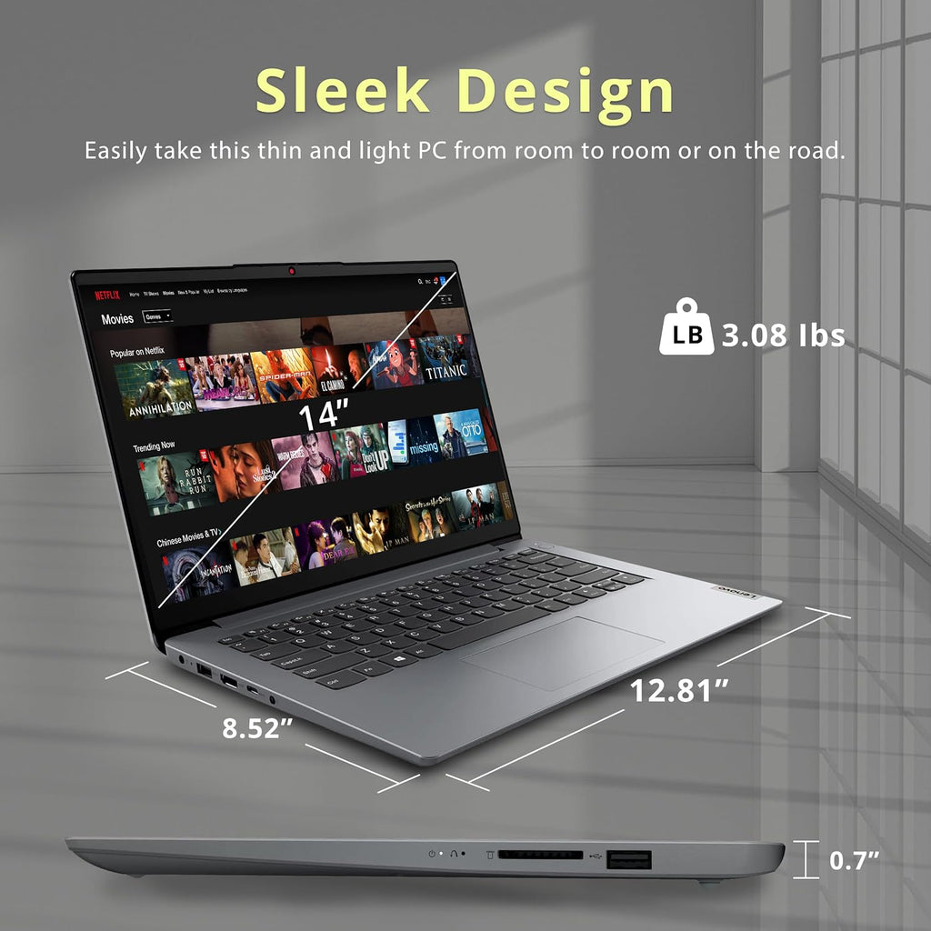 2022 Lenovo Ideapad 1i 14' HD Laptop, Intel Celeron N4020 Processor, 4GB RAM, 64GB eMMC Flash Memory, Intel HD Graphics 500, HD Webcam, Stereo Speakers, Cloud Grey, Windows 11S, 128GB USB Card